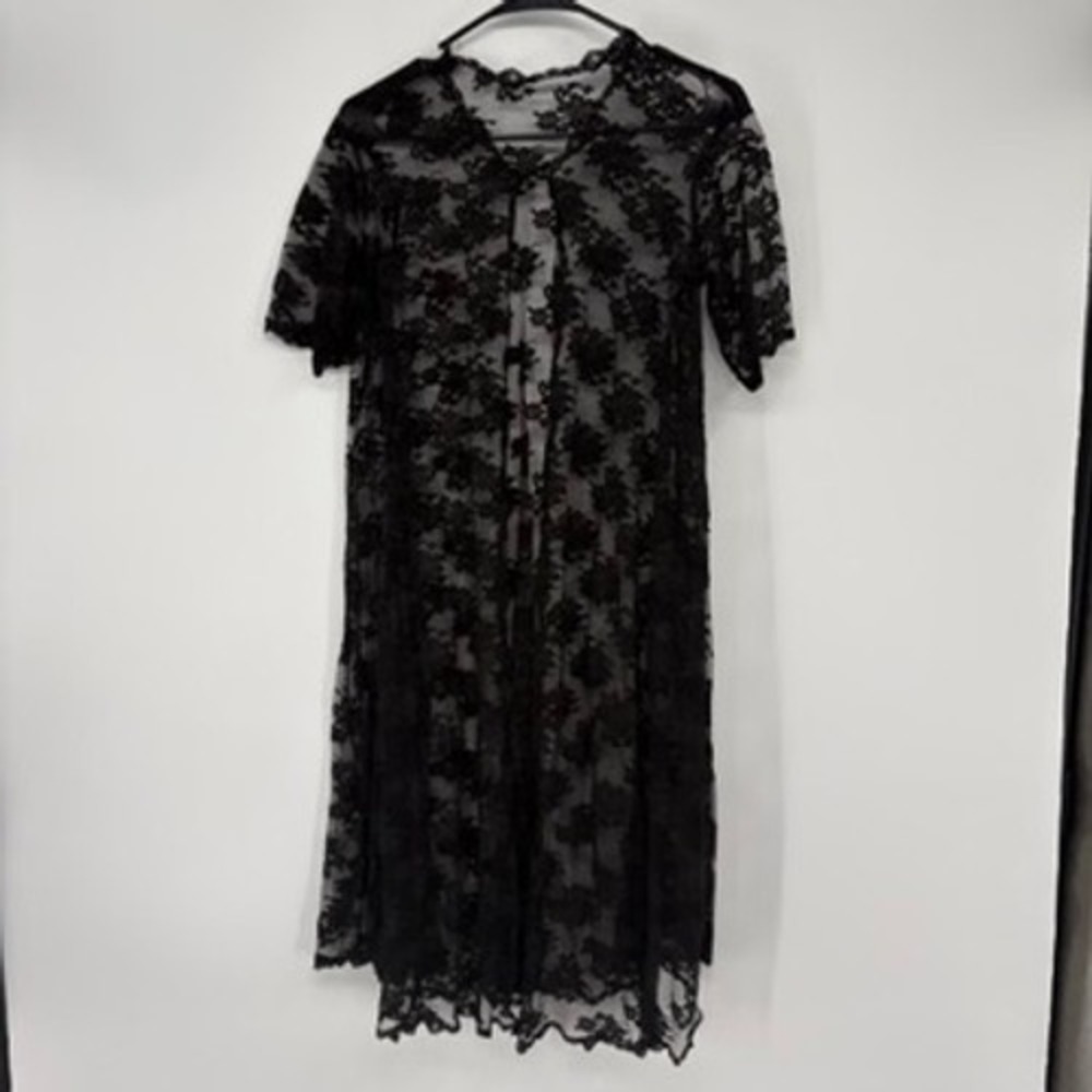 Unbranded Lace Duster Women M Black FloralShort Sleeve Open‎ Front Cardigan